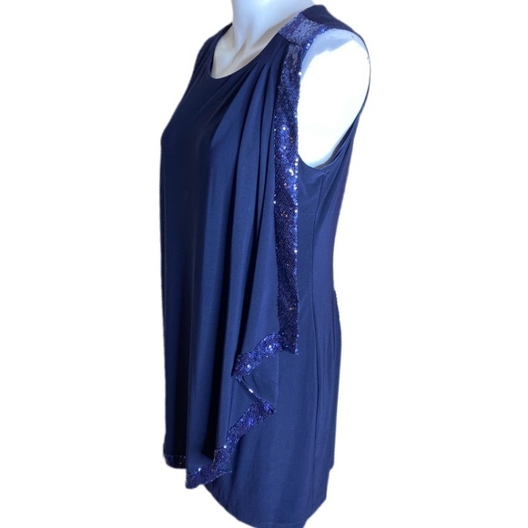 Betsy & Adam Little Blue Dress with Overlay Lined with Sequins Size 10 - Picture 1 of 7